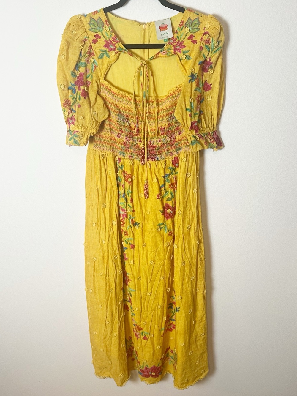 Farm Rio Flower Dream Maxi Dress Yellow Embroidered 3D Floral Small - Picture 4 of 13